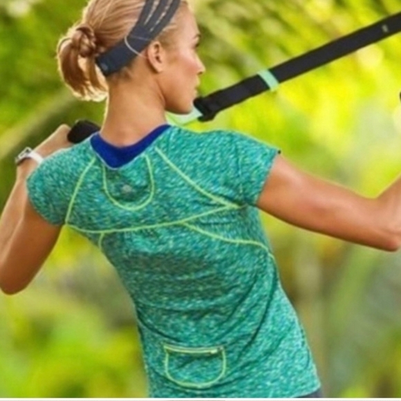 Athleta Pop Space Dye Shirt with Zipper Pocket in Green size XS - Picture 11 of 12